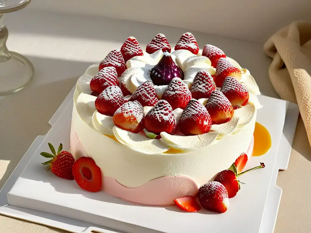 Deliciosa receta de merengue pavlova con frutos rojos en un ambiente elegante y lujoso