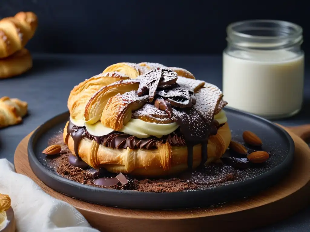 Deliciosa receta de nutella vegana casera en croissant recién horneado