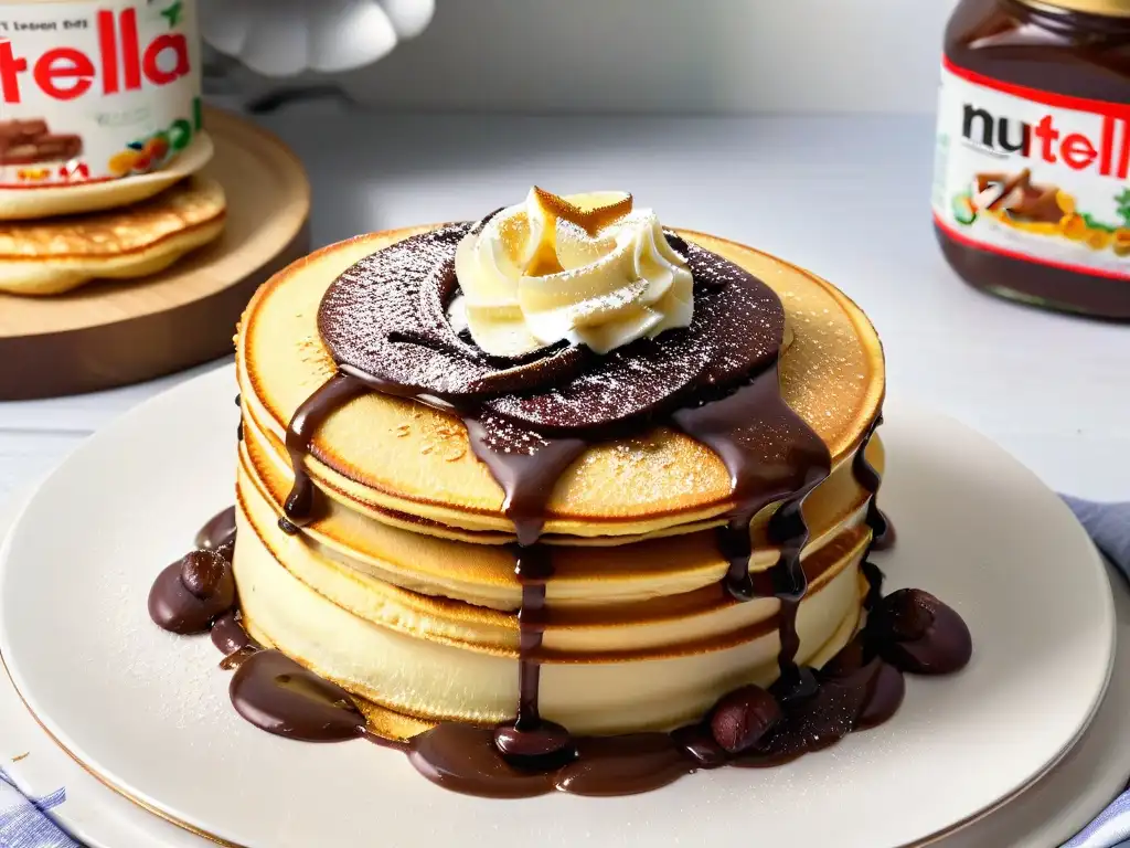 Deliciosa receta de Nutella vegana casera sobre pancakes esponjosos