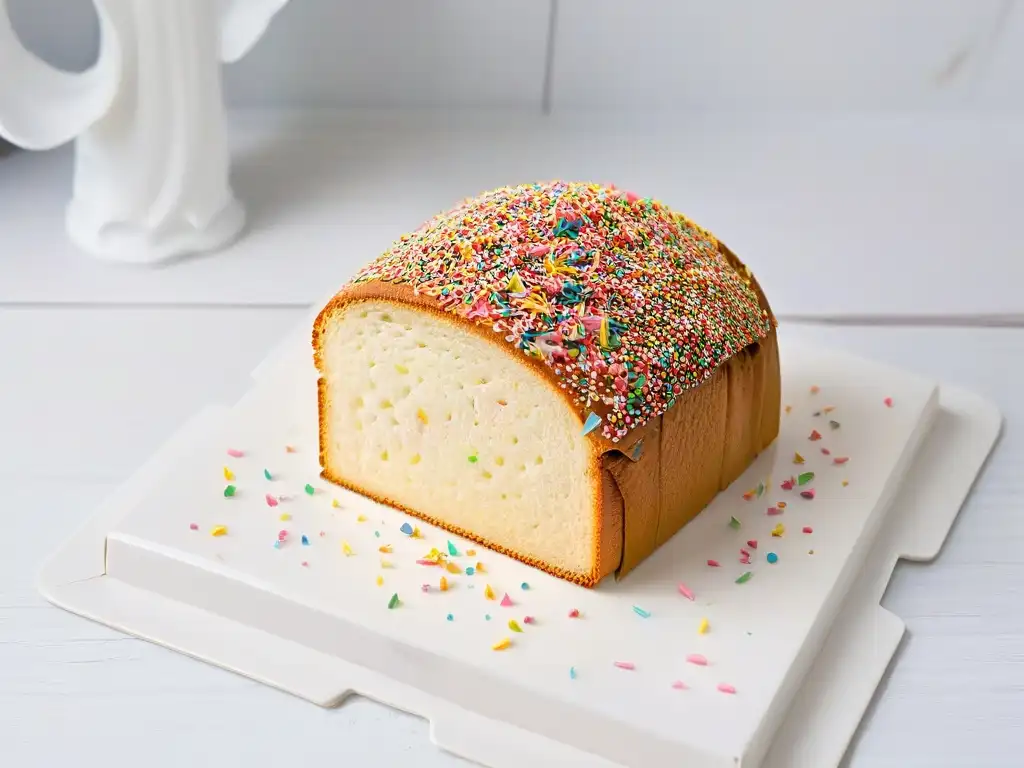 Deliciosa receta de Fairy Bread: pan colorido con chispas de arcoíris en un plato blanco