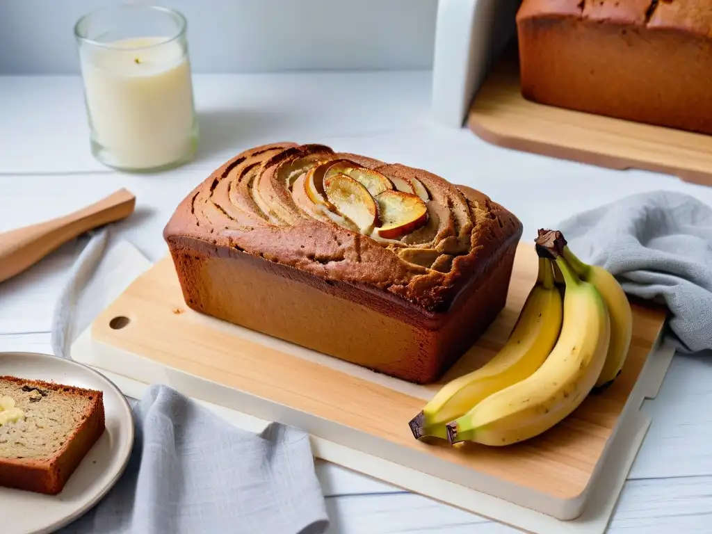 Deliciosa receta pan banana sin gluten en entorno sereno y minimalista