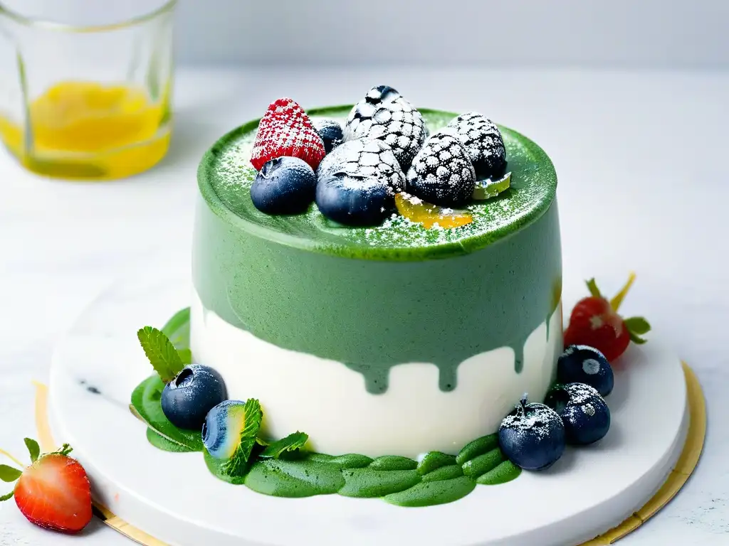 Deliciosa receta de postre con espirulina: yogur, bayas frescas y miel sobre mármol