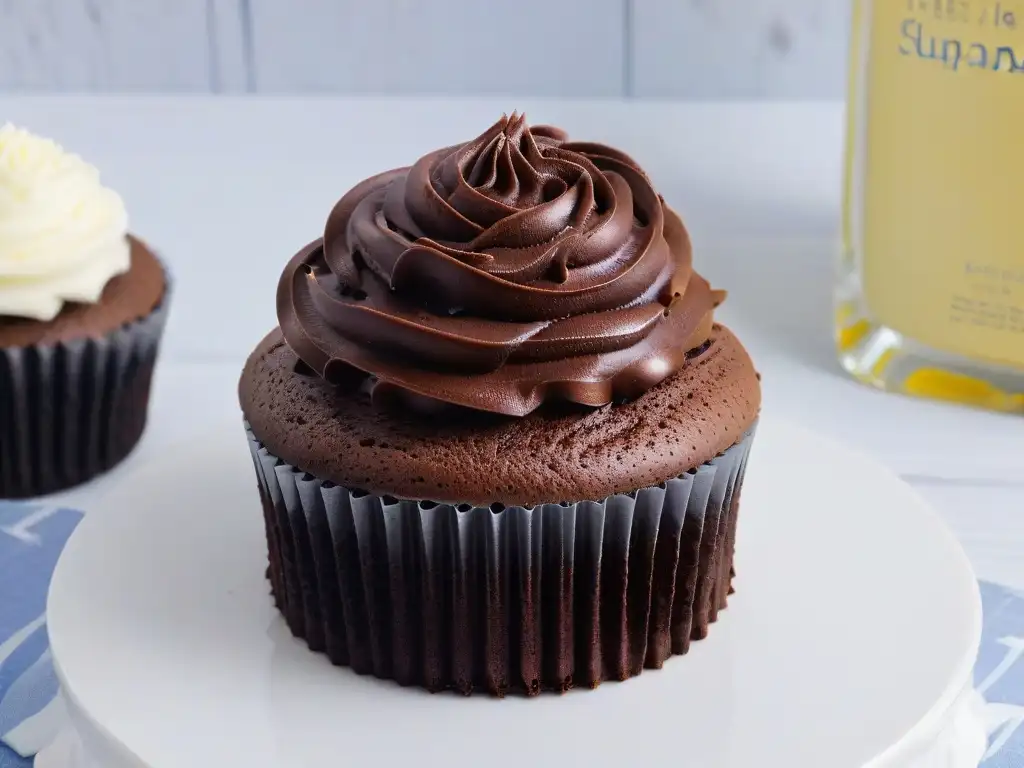 Deliciosa cobertura de ganache sin azúcar en cupcake de chocolate Deliciosa receta de repostería para diabéticos: cupcake de ganache de chocolate sin azúcar