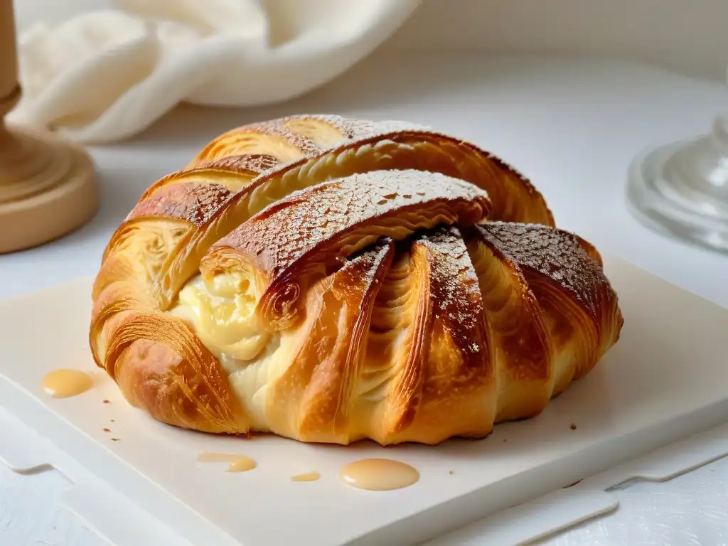 Deliciosa receta de repostería tradicional: un croissant dorado y escamoso, recién horneado