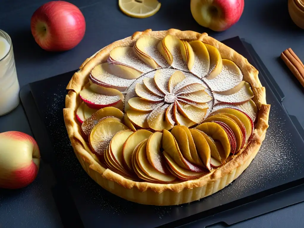 Deliciosa receta de tarta de manzana baja calorías en presentación minimalista y elegante