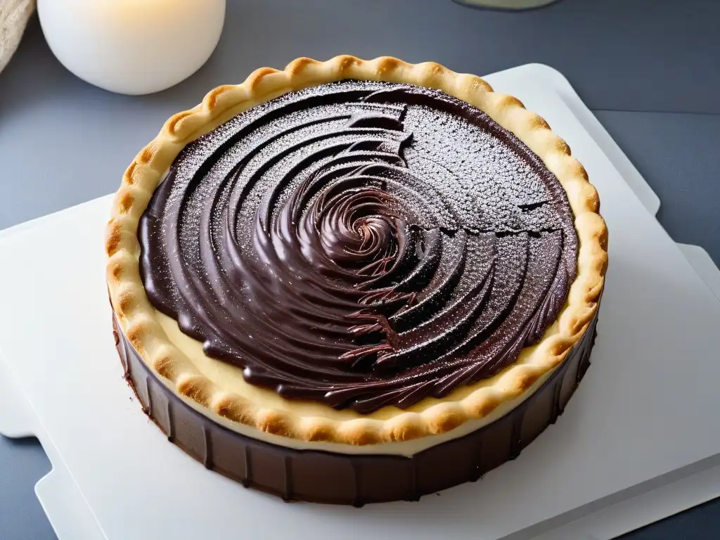 Deliciosa Receta Neenish Tarts: un tentador Neenish Tart recién horneado con cobertura de chocolate en un elegante plato blanco