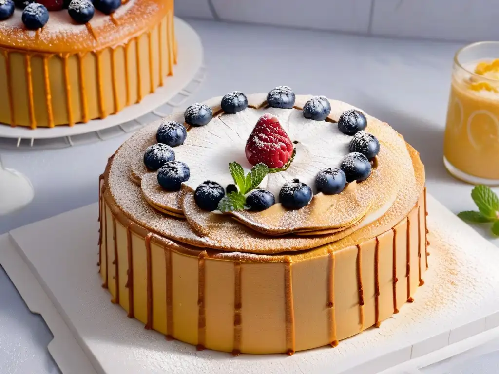 Deliciosa Receta torta Milhojas tradicional Latinoamérica: capas de hojaldre con dulce de leche, frutas y menta