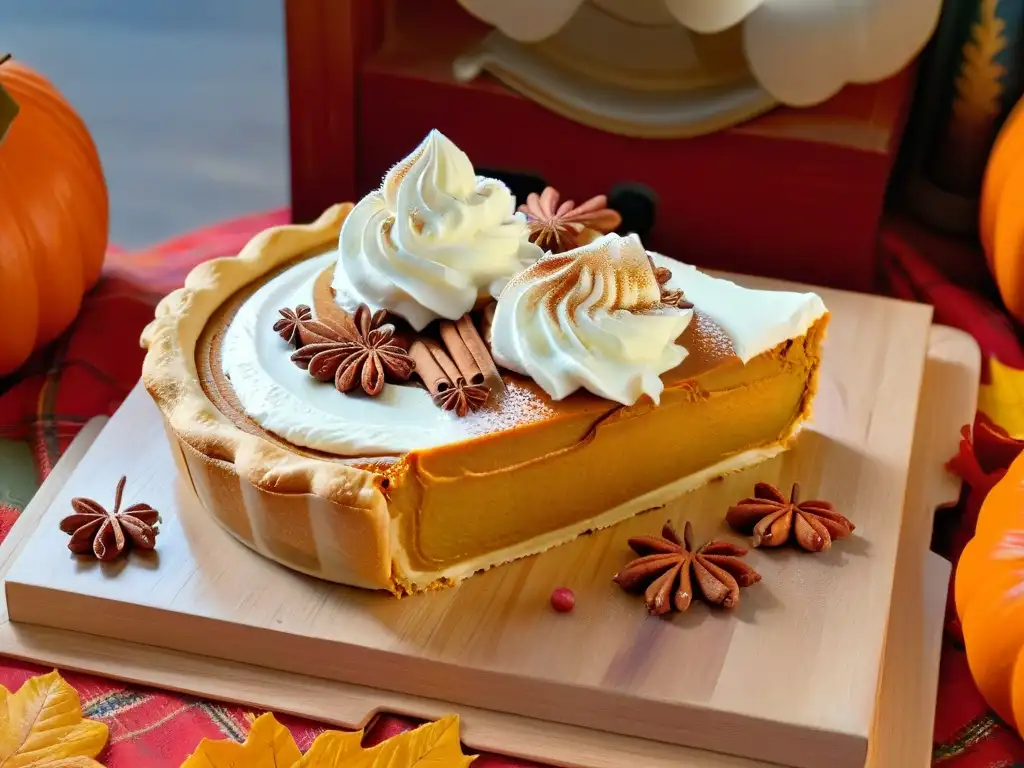 Deliciosa receta tradicional pumpkin pie Acción de Gracias en ambiente cálido y acogedor