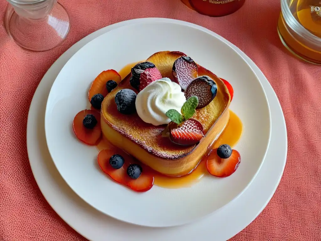 Deliciosa receta tradicional de torrijas Semana Santa con toque moderno, pan dorado en almíbar de naranja, crema de vainilla y frutos rojos