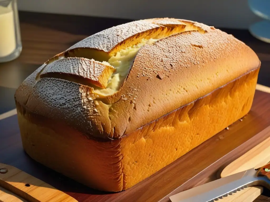 Delicioso pan de almendra keto: textura esponjosa y corteza dorada Deliciosa repostería keto: pan de harina de almendra horneado a la perfección, corteza dorada, en tabla de madera