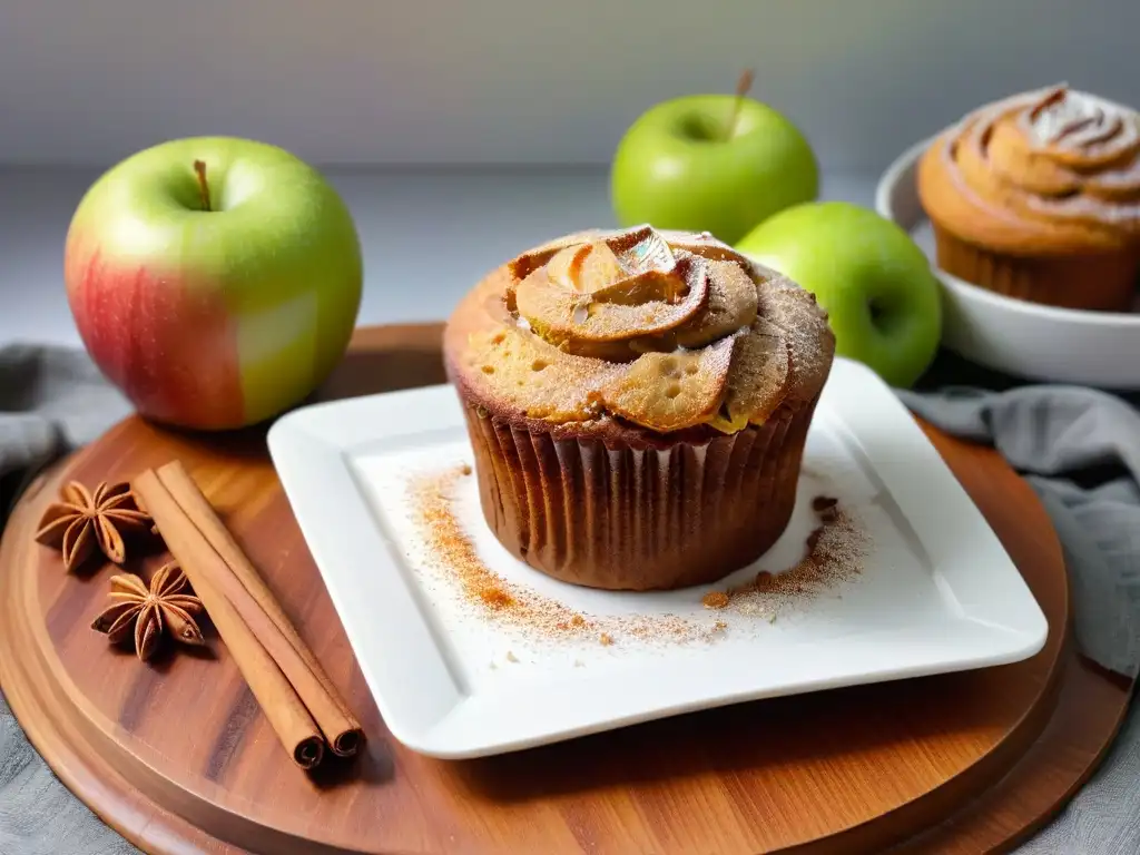 Deliciosa repostería saludable para diabéticos: un muffin de manzana y canela sin azúcar, en un elegante plato blanco