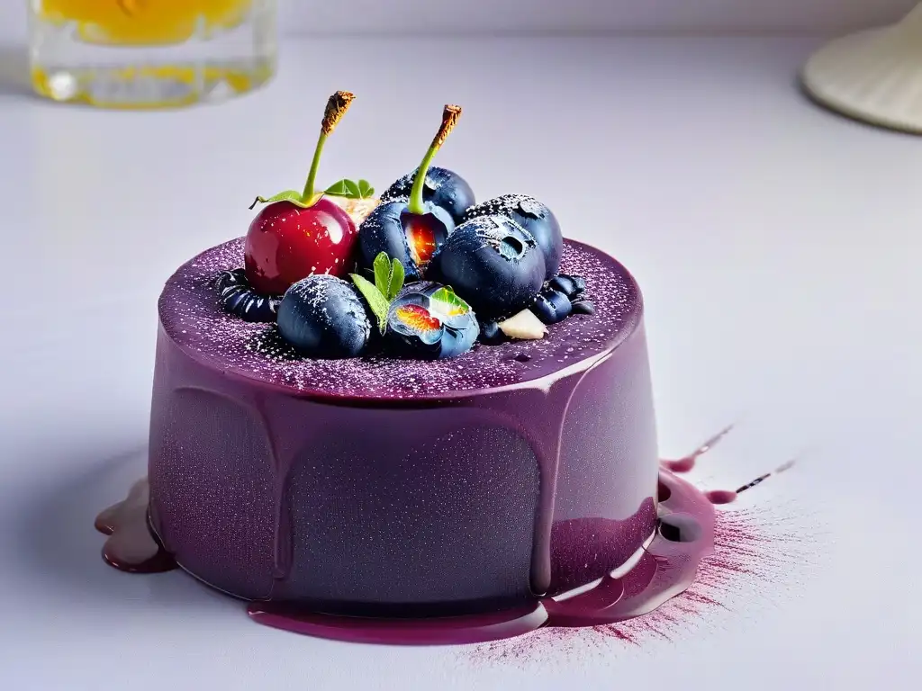 Deliciosa açaí en repostería saludable: un vibrante fruto morado y jugoso, con semillas y pulpa, bajo suave luz