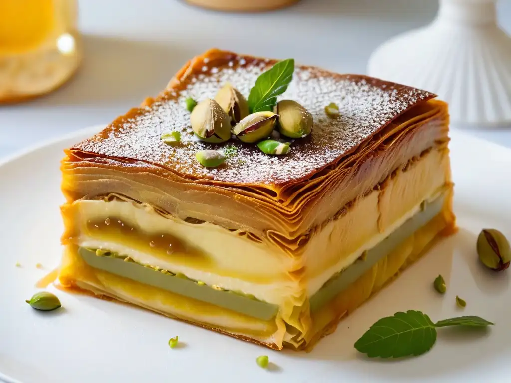 Deliciosa repostería turca con sabores de Estambul: baklava dorada con pistachos y miel