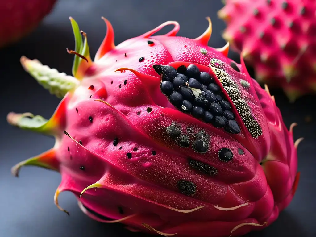 Deliciosa pitahaya rosa con semillas negras, ideal para recetas con pitahaya para postres