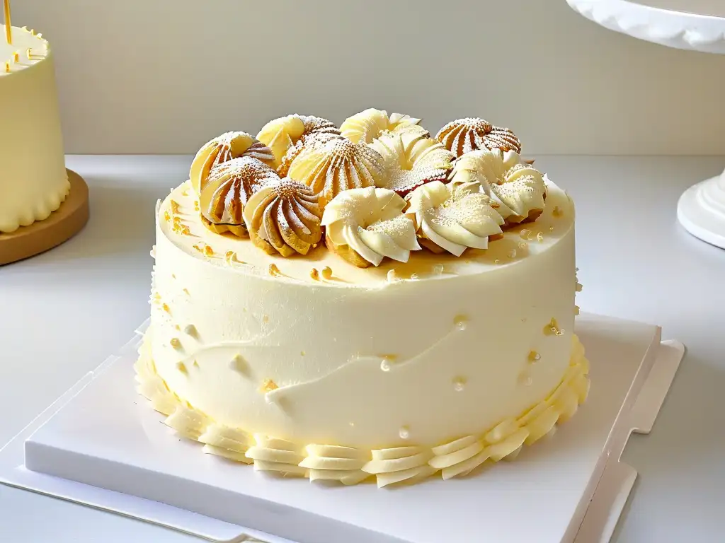 Deliciosa tarta doble de nueces de macadamia con crema de vainilla