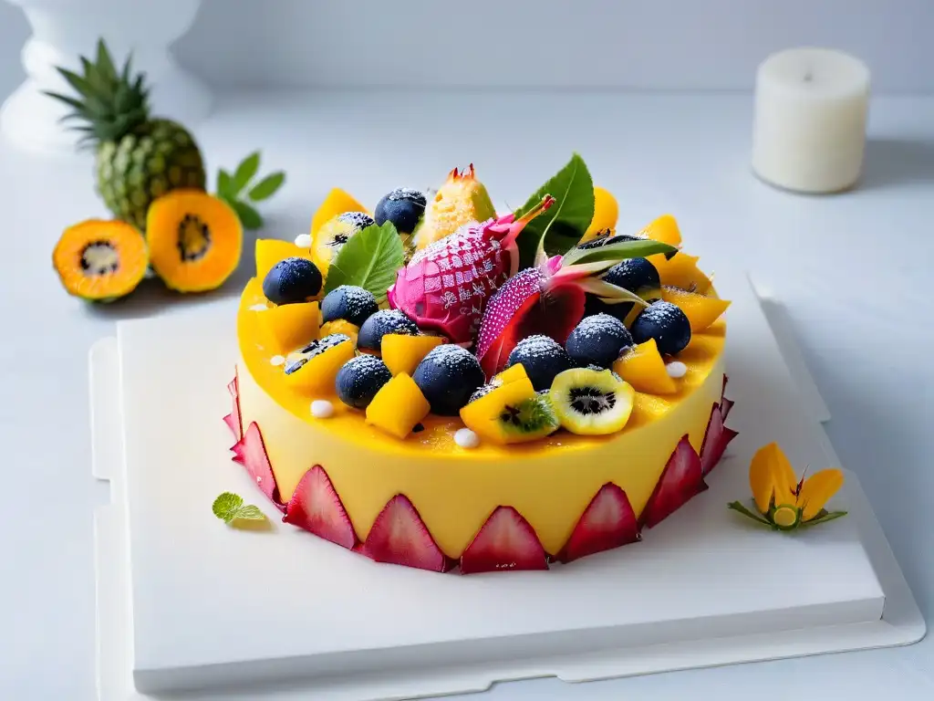 Deliciosa tarta de frutos exóticos en repostería moderna