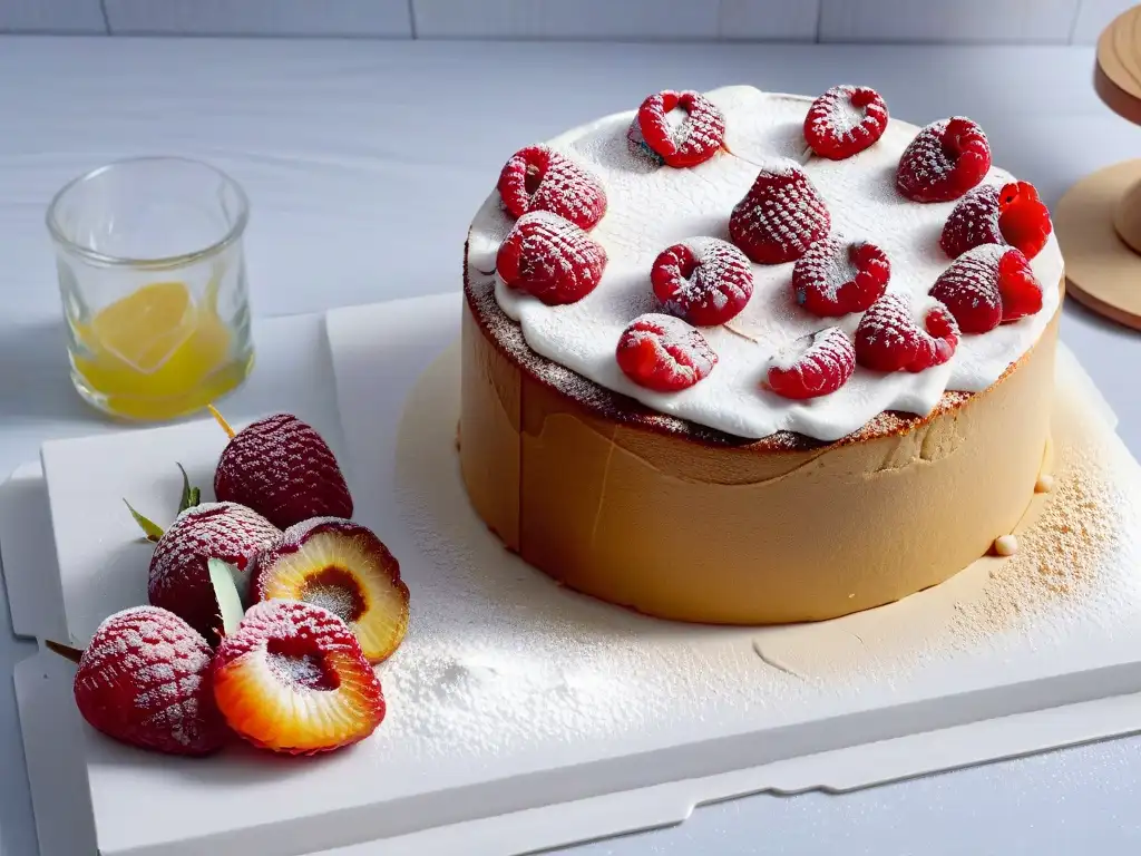 Deliciosa tarta sin gluten de harina de almendra con frambuesas frescas