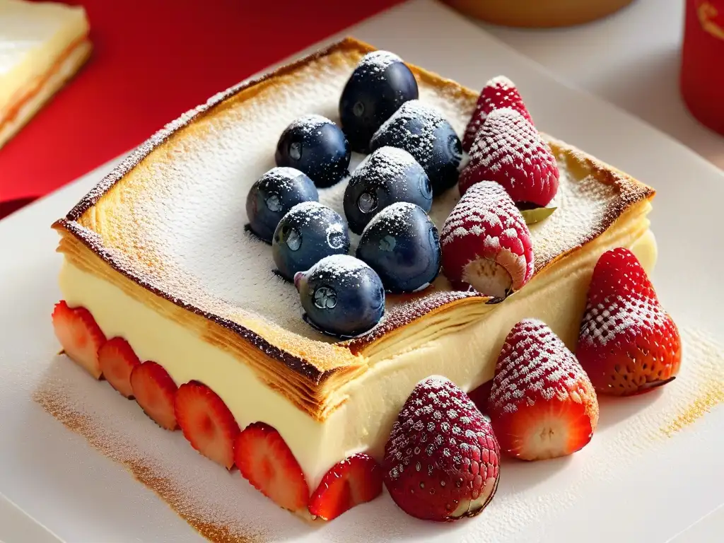 Deliciosa tarta hojaldre crema frutas renovado con coloridas frutas frescas y crema suave