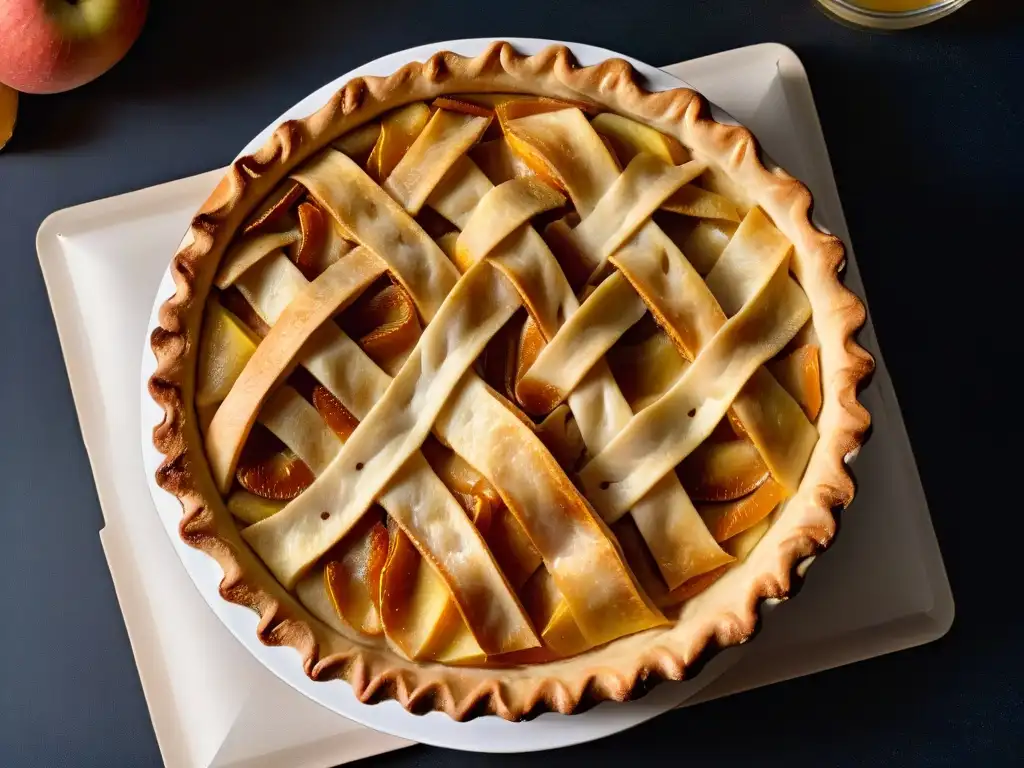 Deliciosa tarta de manzana recién horneada con una costra dorada y vapor ascendente