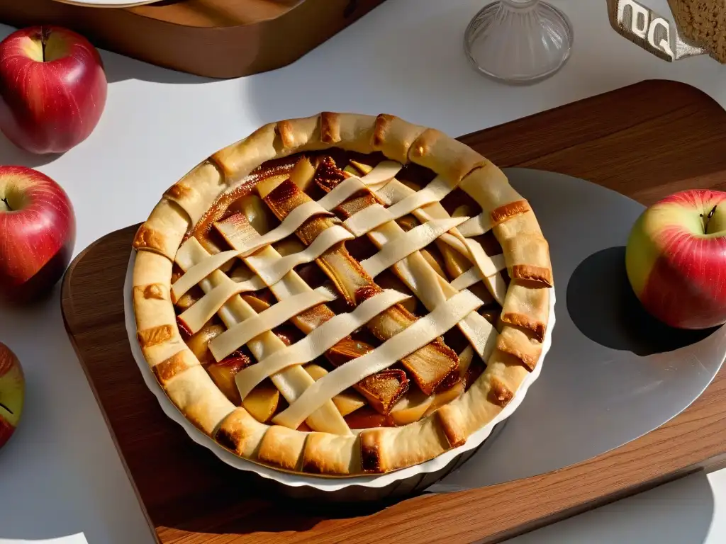 Deliciosa tarta de manzana horneada con puré, canela y crema, sobre mesa rústica