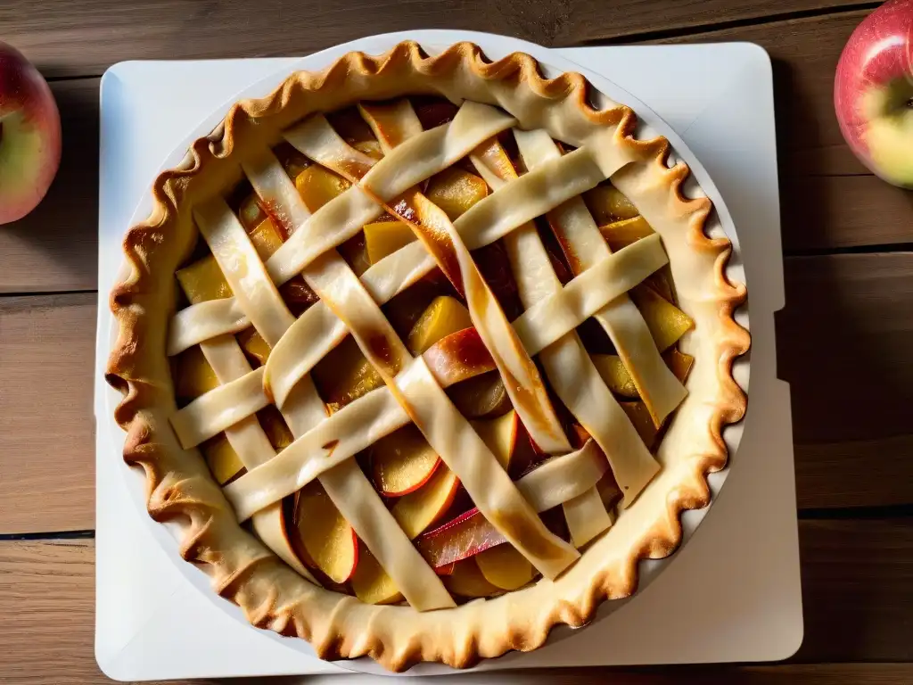 Deliciosa tarta de manzana vegana y sin gluten en una mesa rústica, con recetas repostería veganas sin gluten