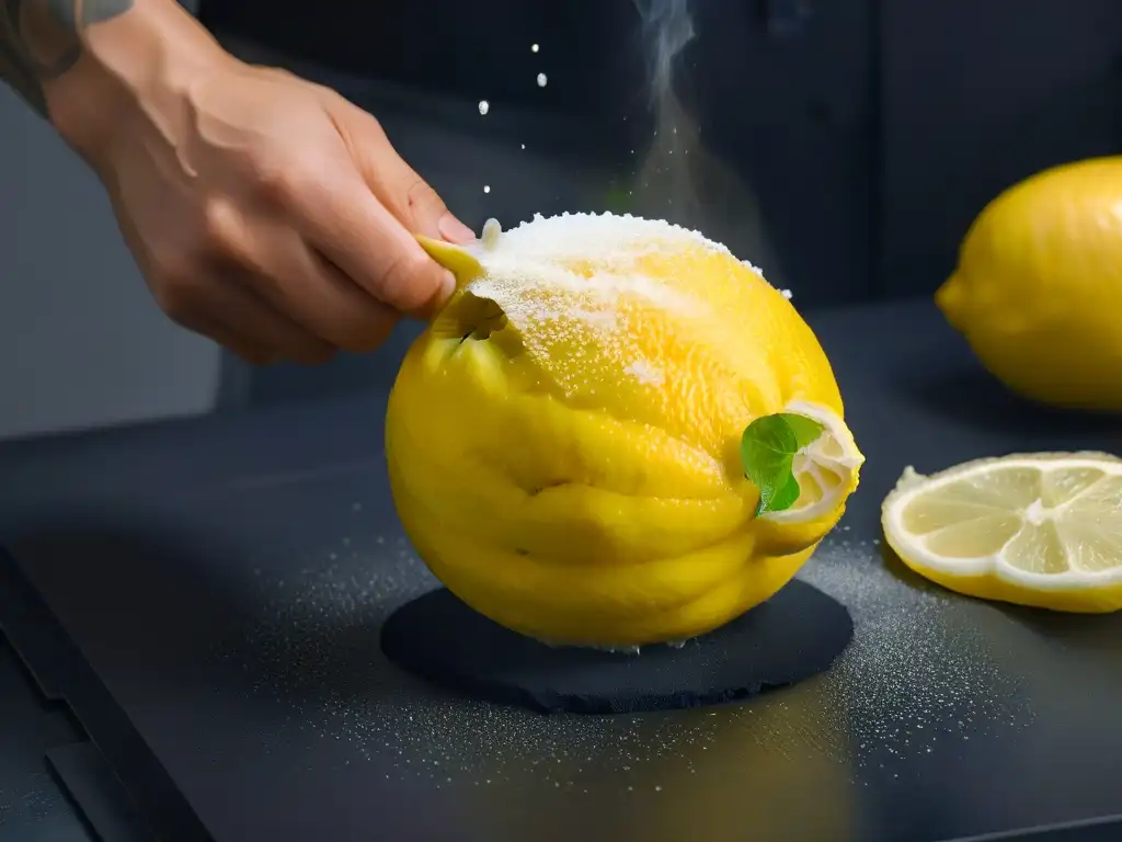 Preparando una deliciosa tarta de queso limón gourmet, el limón se convierte en arte