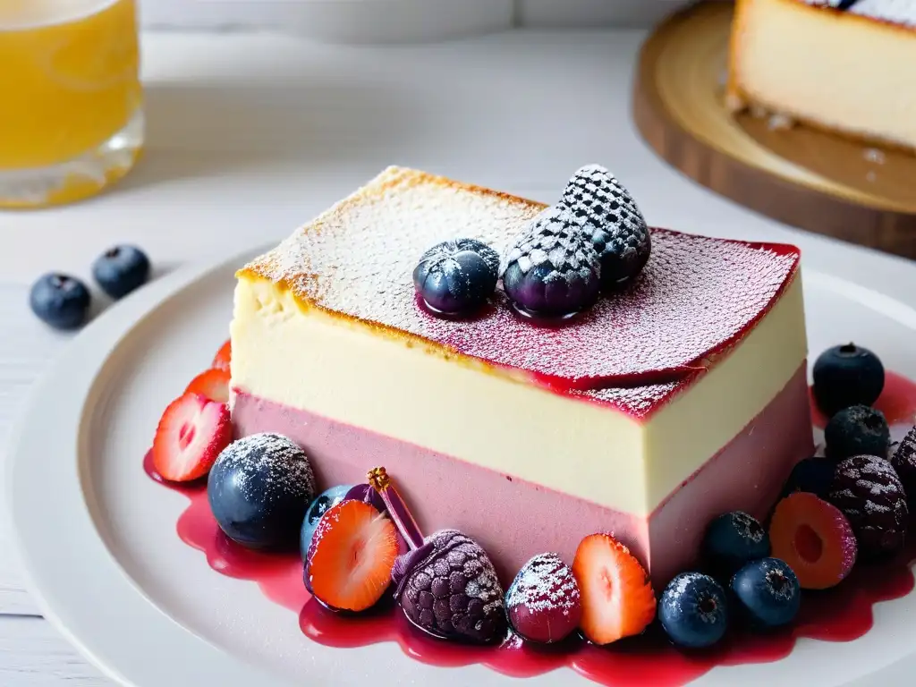 Deliciosa Tarta de Queso y Yogur Griego con Frutas del Bosque, exquisita presentación y colores vibrantes