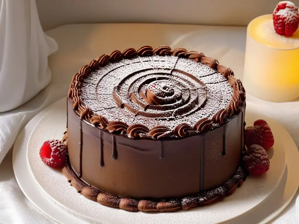 Deliciosa Torta Ahogada en Chocolate con decoración elegante, en entorno moderno y sofisticado