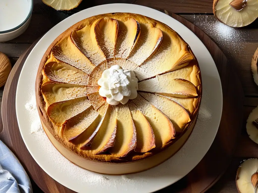 Deliciosa torta de harina de almendras con crujiente dorado y almendras, sobre mesa rústica