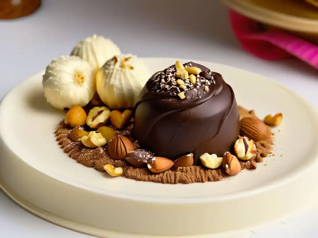 Deliciosa trufa de chocolate cubierta con nueces, ideal para recetas aprovechamiento sobras chocolate