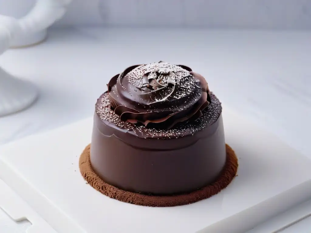 Deliciosa trufa de chocolate con ganache de vainilla, sobre mármol blanco