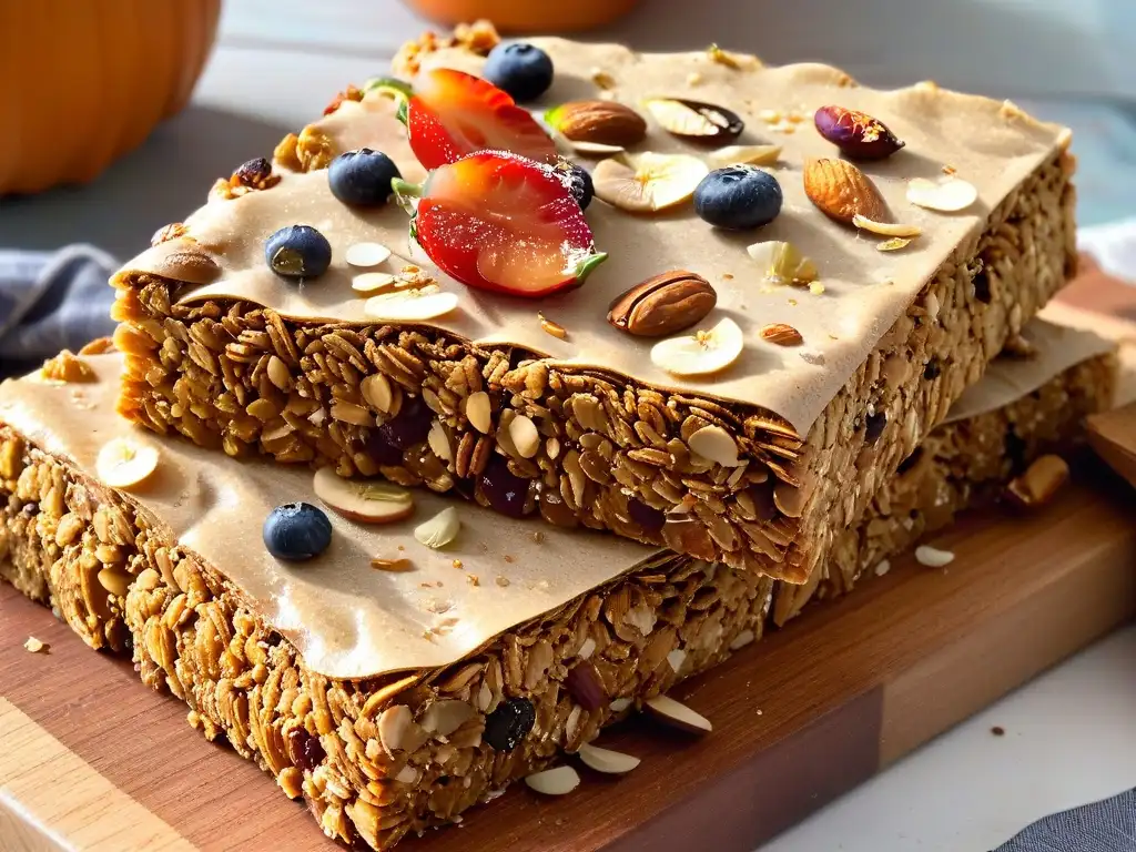 Deliciosas barritas de granola con especias otoño, bañadas por la cálida luz del sol