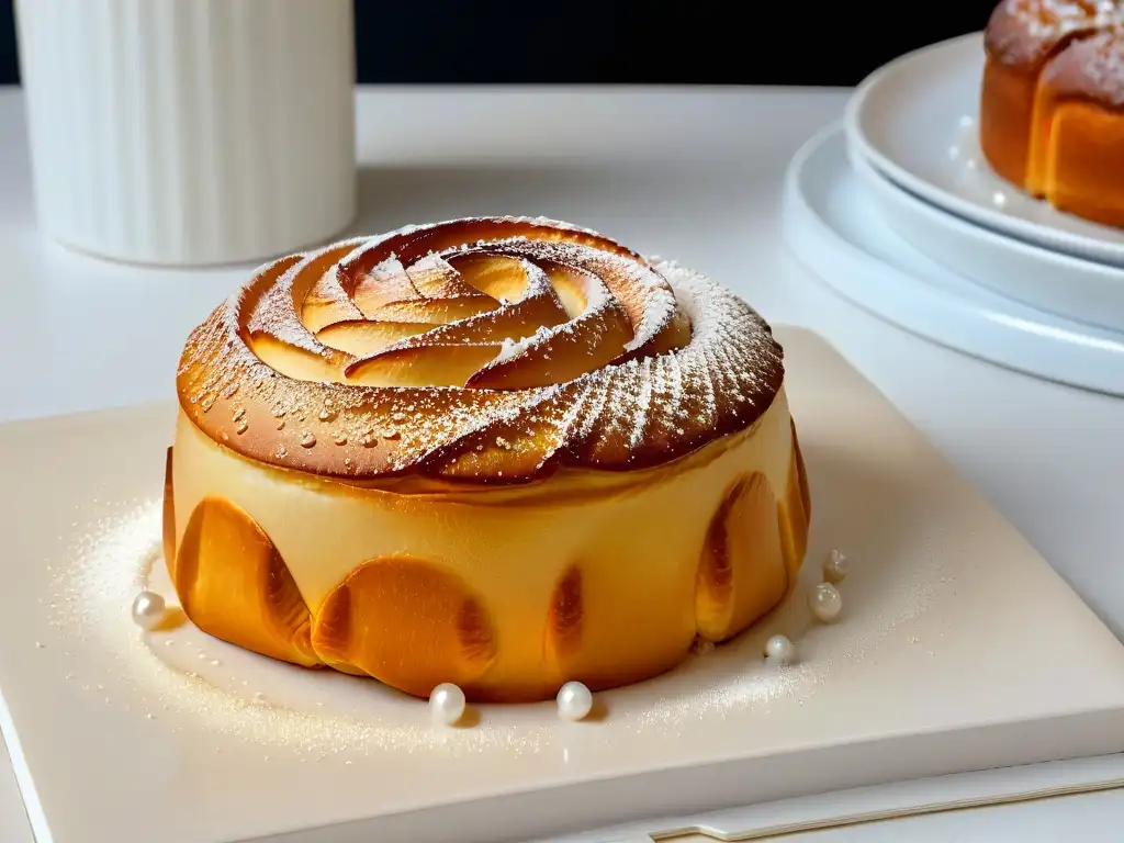 Deliciosas brioches recién horneadas con azúcar perlado, en plato blanco