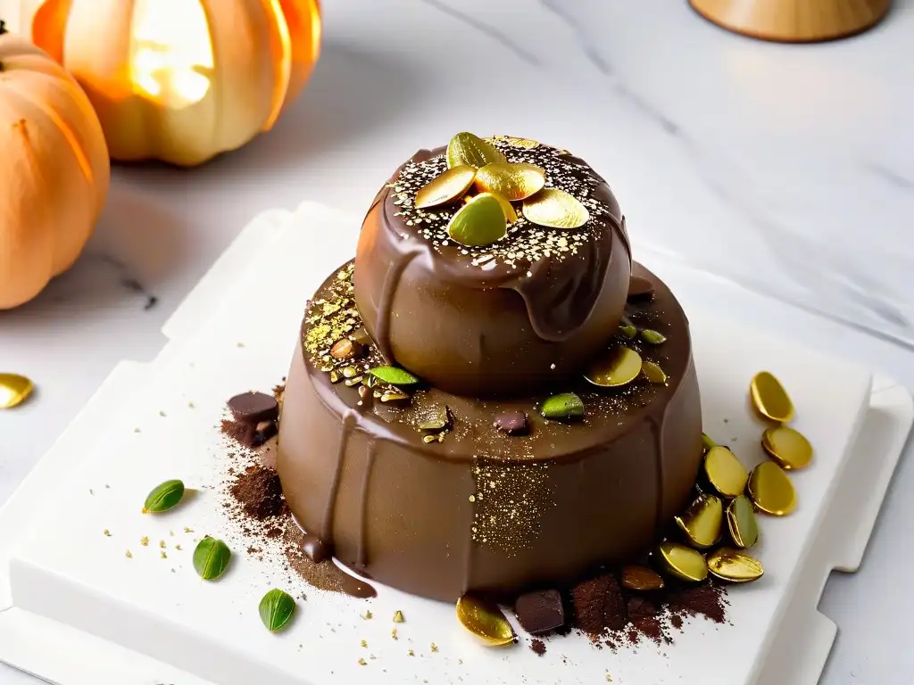 Deliciosas energéticas bolitas de chocolate y semillas de calabaza, decoradas con un toque de lujo