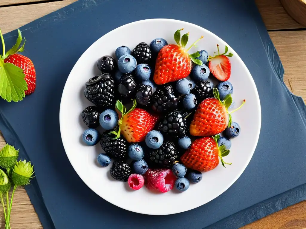 Deliciosas bayas frescas en un plato blanco, irradian frescura y salud