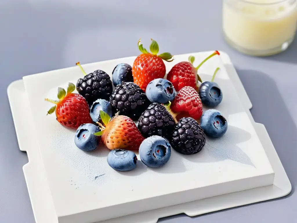 Deliciosas frutas frescas, jugosas y coloridas en un plato blanco, ideal para recetas gelatinas naturales sin gluten