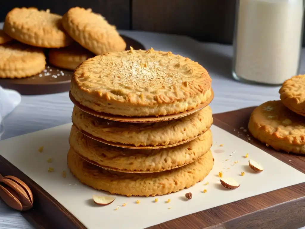 Deliciosas galletas Anzac en una mesa de madera rústica, mostrando su textura dorada y apetitosa