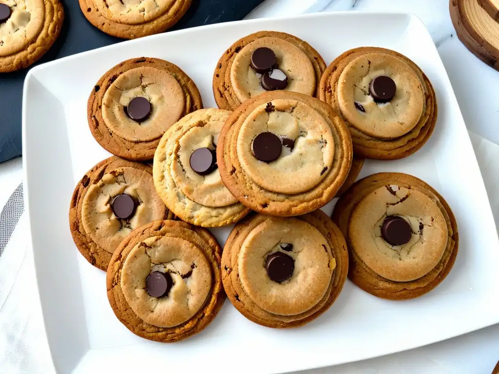 Deliciosas galletas de avena gourmet saludables en plato blanco sobre encimera de mármol