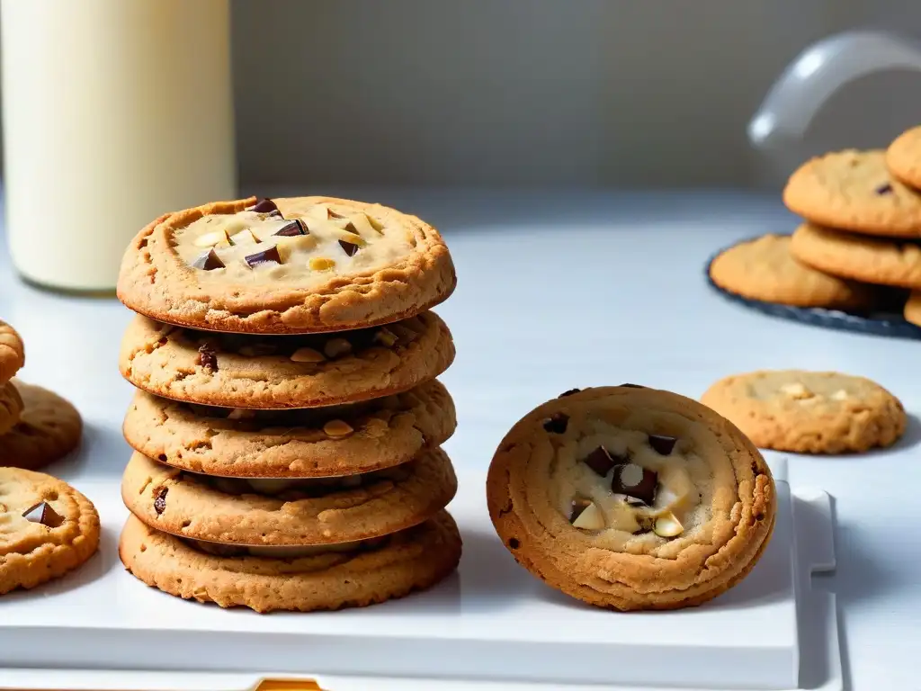 Deliciosas galletas de avena gourmet saludables, apiladas y recién horneadas en plato blanco