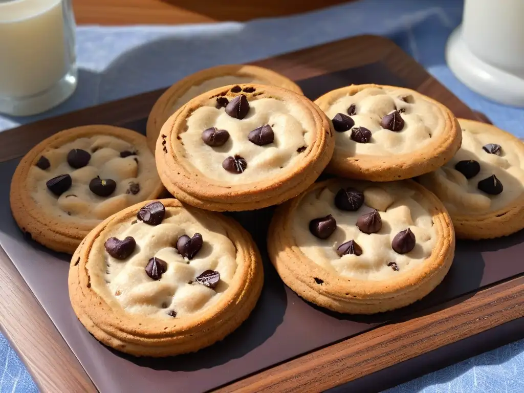 Deliciosas galletas de avena sin gluten recién horneadas con chocolate y pasas, sobre mesa rústica