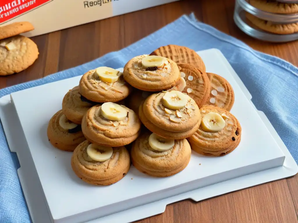 Deliciosas galletas de avena y plátano recién horneadas en plato blanco moderno