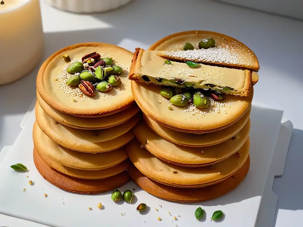 Deliciosas galletas Barazek con pistachos y sésamo, hornedas a la perfección en un plato moderno