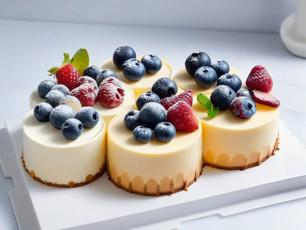 Deliciosas recetas cheesecakes keto queso con bayas y sirope, presentadas en mármol moderno