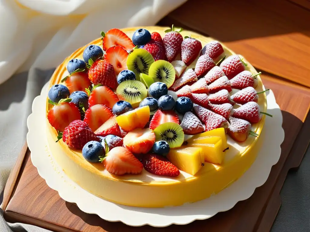 Deliciosas tartas de frutas: explosión de color y sabor Deliciosas recetas tartas frutas verano: variedad de tartas de frutas con brillo y colorido, sobre plato de mármol