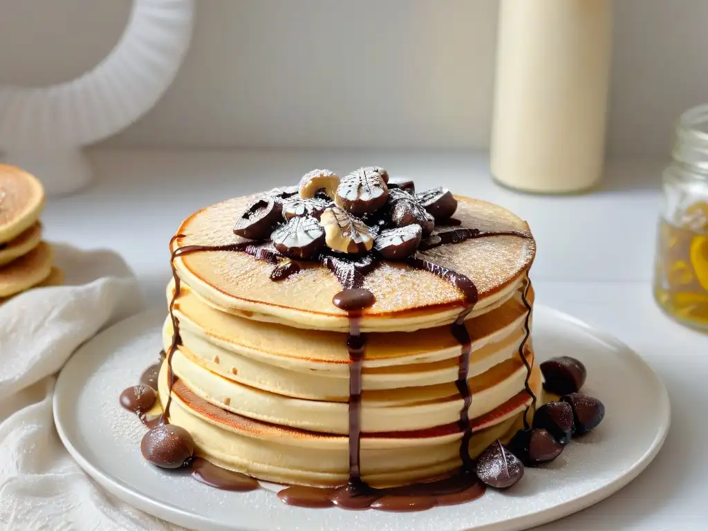 Deliciosas tortitas veganas con Nutella casera siendo cuidadosamente vertida