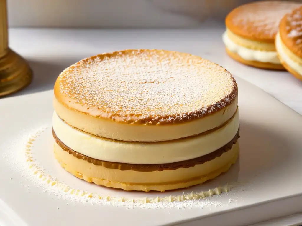 Delicioso alfajor casero con dulce de leche, cubierto de azúcar glass