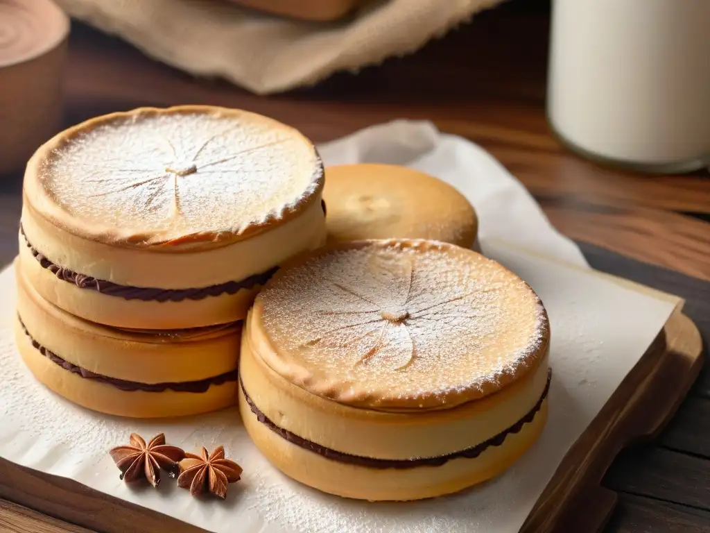 Delicioso alfajor casero saludable de dulce de leche y almendra sobre madera rústica