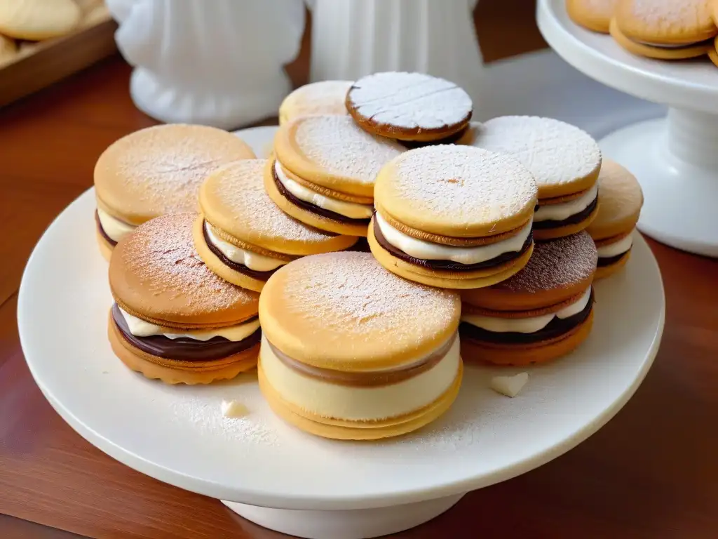 Delicioso alfajor latinoamericano con dulce de leche y polvo de azúcar