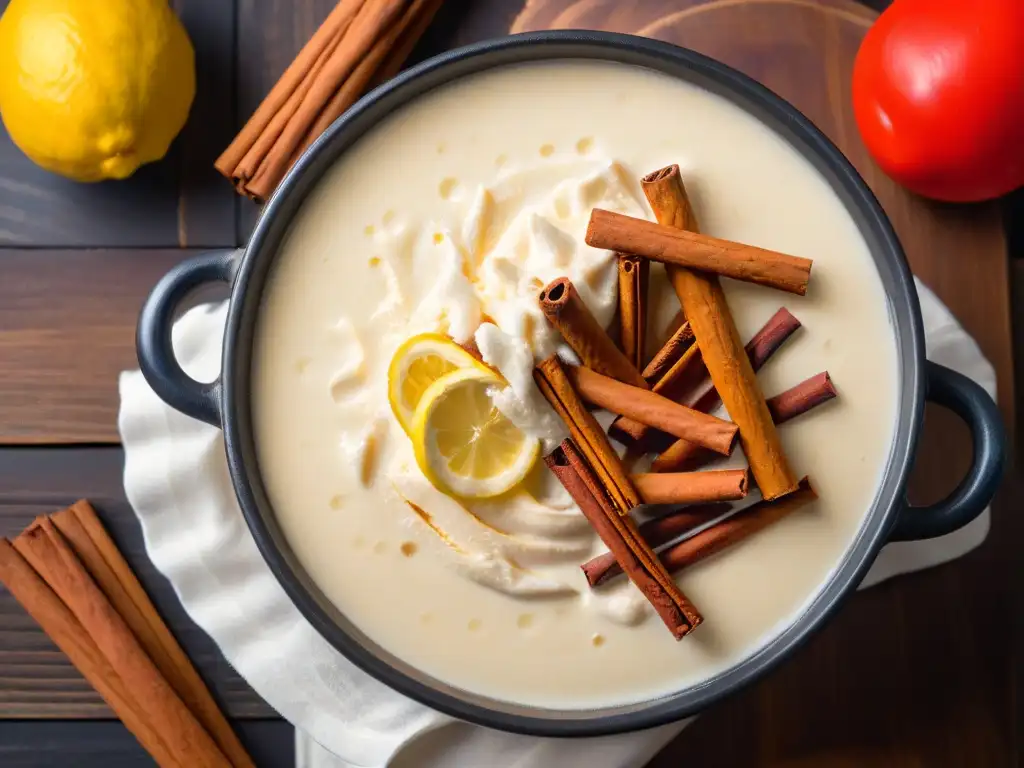 Delicioso arroz con leche casero, con canela y limón, inspirando con su aroma y textura cremosa