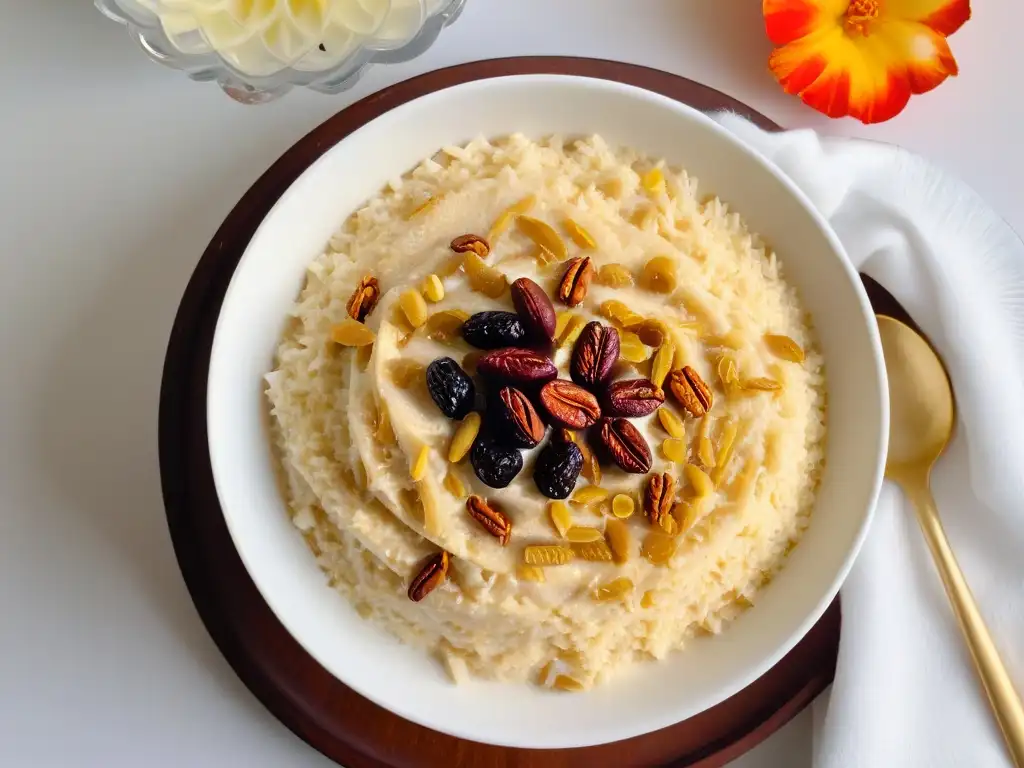 Delicioso arroz con leche, decorado con canela y pasas